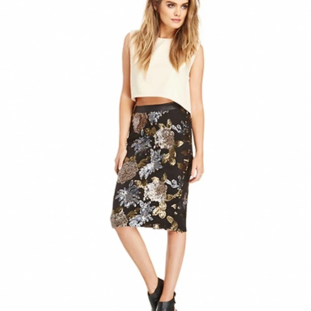 J.O.A. Floral Sequin Pencil Skirt- Size Medium